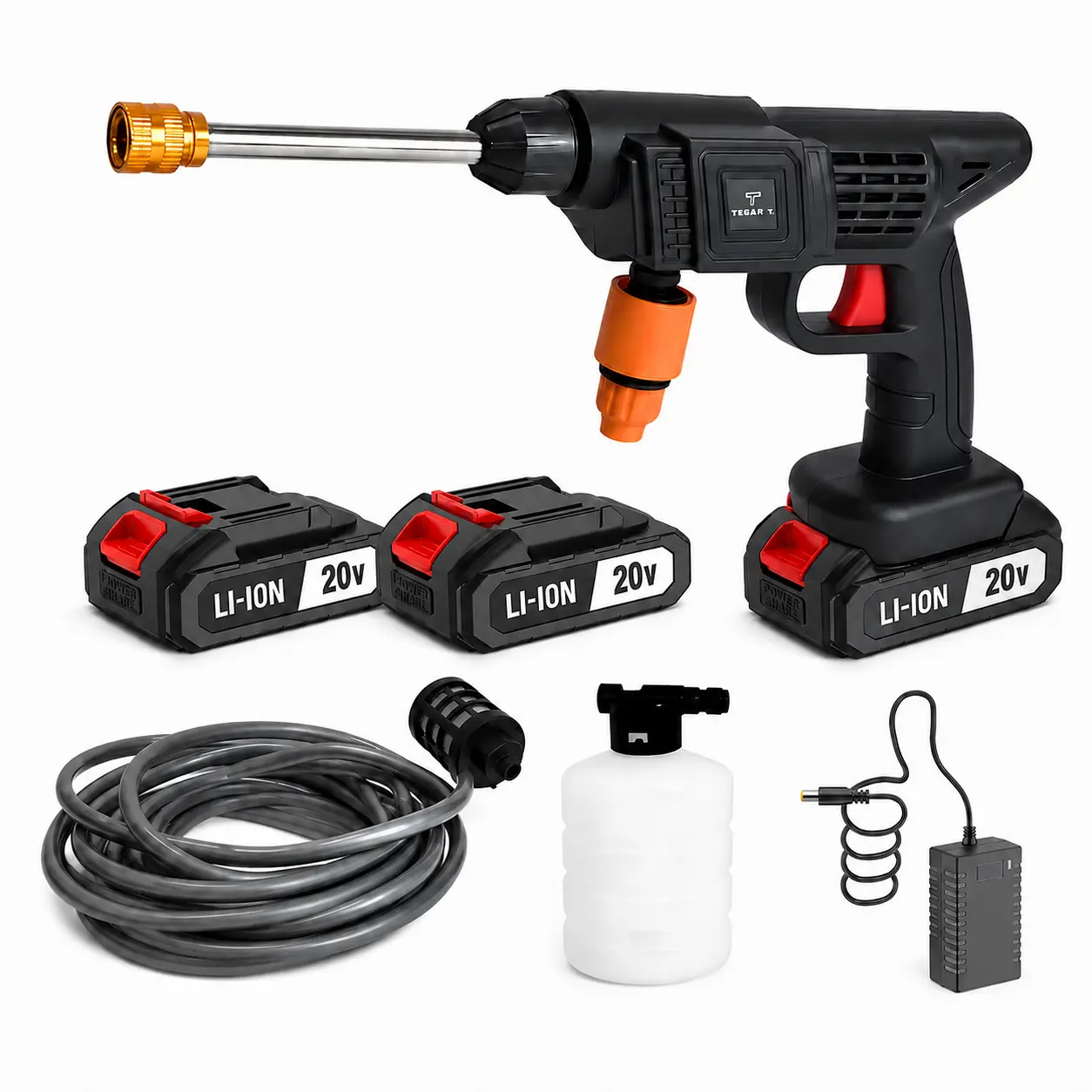 High Power Cordless Handheld Pressure Washer, Brushless Portable Cleaning Tool with Water Sprayer, 2000mAh Battery, 3-in-1 Rotating Nozzle, Foam Cannon, 16.4FT Hose for Car Wash Equipment, Outdoor Surfaces