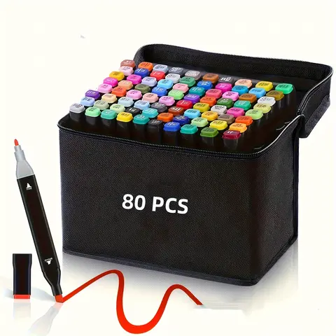 80-Color Alcohol Ink Marker Pens with Case & Holders, Dual-Tip Chisel & Fine Tips, Office Stationery for Adults, Markers for Coloring Ideal for Drawing & Craft Card Making