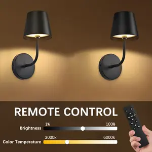 2-Pack LED Wall Lights with Remote Control, Touch Control, Dimmable, Adjustable Lighting, USB Charging, Indoor Lighting, Interior Lights for Bedroom, Office, Hallway