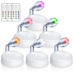 Small Spotlight Battery Operated Accent Light with Remote, RGB LED Wireless Little Spot Light Rotatable with Dimmer & Timer for Artwork Painting