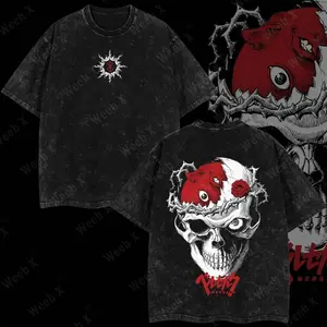 Weeb X "Behelit Skull" Berserk Retro Vintage Unisex Oversize Anime Manga Acid Washed Lightweight Cotton T-shirt, Anime Merch, Gift For Anime Fan, Weeaboo. berserk anime double print oversize anime merch S41
