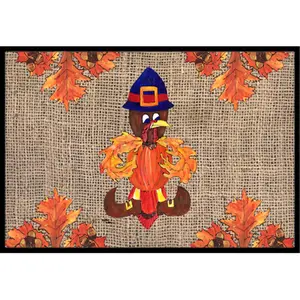 Carolines Treasures 8743MAT 18 x 27 in. Thanksgiving Turkey Pilgrim Fleur De Lis Indoor & Outdoor Doormat