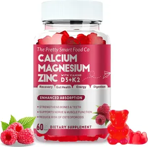 Calcium Magnesium Zinc Gummies with Vitamin D3 & K2 for Bone, Muscle & Immune Support - High Potency Enhanced Absorption - 60 Raspberry Gummies