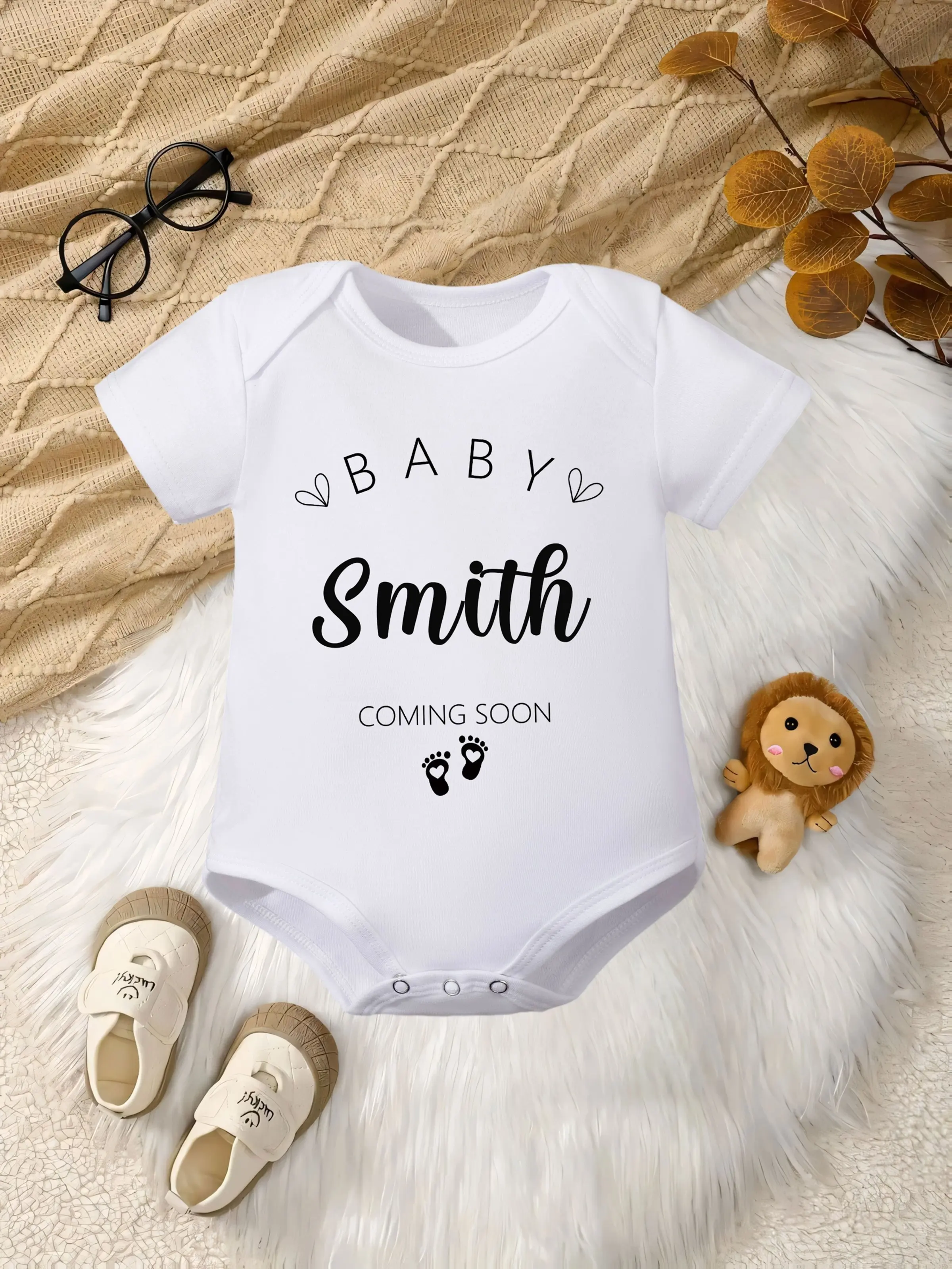 Personalized "Baby [Last Name] Coming Soon" Cotton Baby Onesie Bodysuit