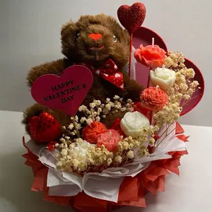 Valentine’s Handmade Candle Bouquet with Teddy Bear