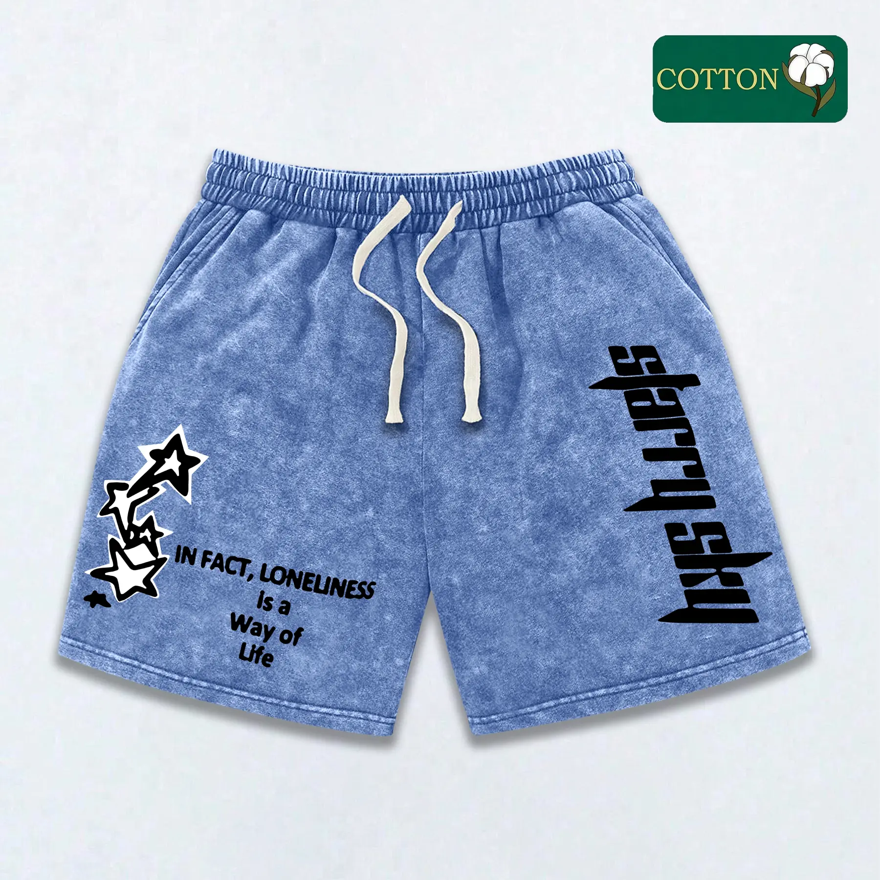 Men’s 2026 Fashion Cotton Sports Casual Shorts — Trendy Y2K “snowflake” design with American lettering and star prints; comfortable, breathable, lightweight fabric for surfing and basketball; suitable for all seasons; a premium gift for a boyfriend or son