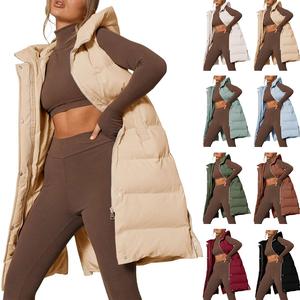 FMEYOA Womens Casual Comfort Warm Outerwear Down Vest with Stand Collar Thick Hooded Sleeveless Long Coats Jacket