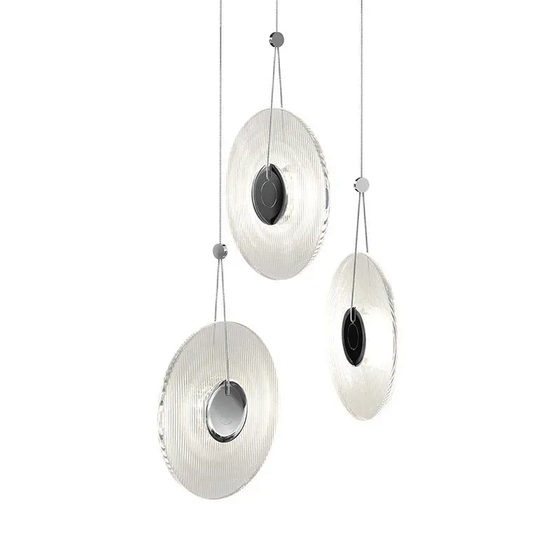 Meclisse 3-Light LED Chandelier with Ribbed Glass Disc and Dazzling Illuminate Medallions