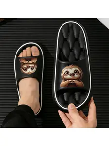Cute Sloth Heart Gesture Print Slippers, Soft Sole Comfortable Indoor Slippers, Non-Slip Wear-Resistant Outdoor Slides, Unisex Casual Slippers for All Seasons, Adorable Animal Pattern Cloud-Like Sli