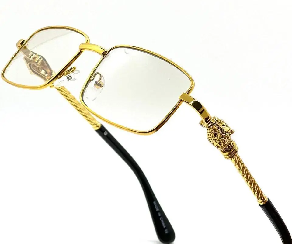 Vintage Gold Frame Rimless Luxury Glasses Men's Hip Hop Clear Lens Retro Fashion SunGlasses