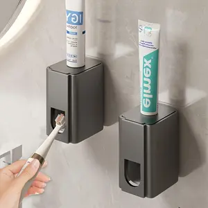 1pc black/gray toothpaste device ink/white, aluminum toothpaste device installed on the wall, practical toothpaste, bathroom accessories.