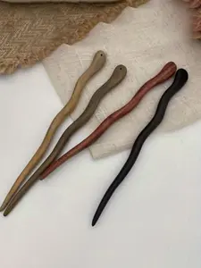 4 Piece Handcrafted Wooden Hair Sticks, Elegant Chinese Hairpin with Imitation Ebony, Unique Headpiece for Formal Events, Natural Texture in, Dark