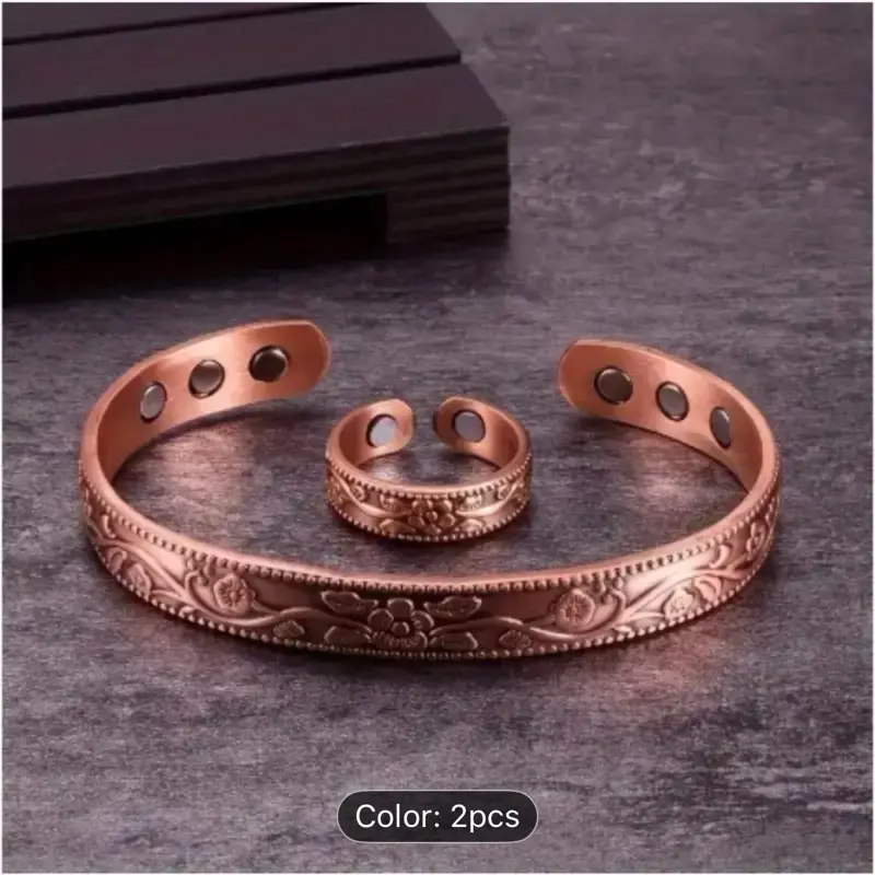 Copper Set of 2 Adjustable Ring and Bracelet - Color 2pcs - Jewelry Accessories