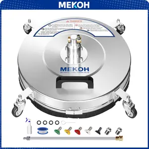 MEKOH 18" Pressure Washer Surface Cleaner 4500 PSI，4 Wheels Stainless Steel Power Washer Attachment for Driveway Sidewalk Patio Concrete Cleaning, 1/4'' Quick-Connect, 1 Extension Wand&5 Spray Nozzles