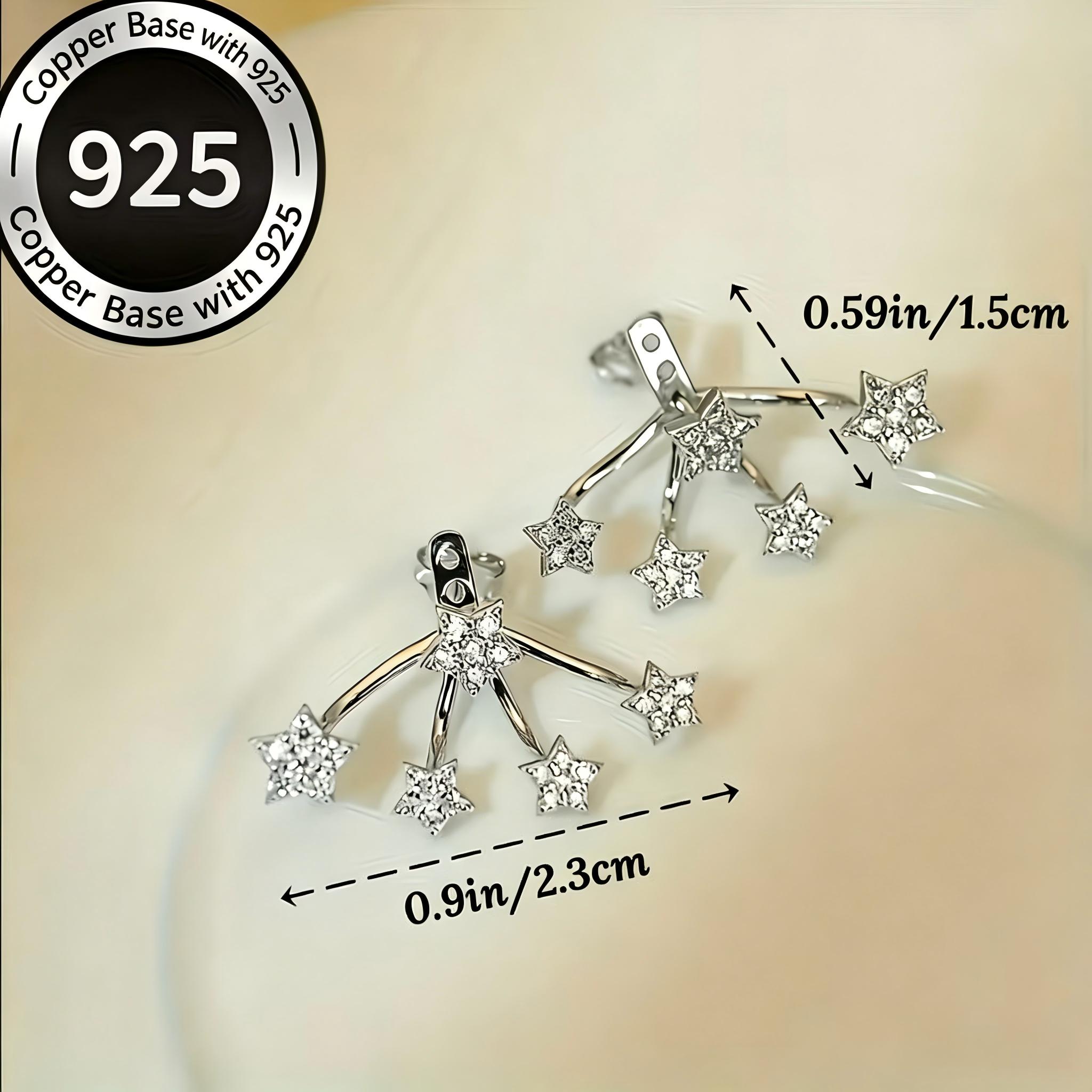 925 Sterling Silver Plated Star Stud Earrings for Women, 5-Prong Cubic Zirconia Starburst Ear Jacket Earrings, Hypoallergenic Front Back Earrings, Dainty Celestial Jewelry Gift for Her