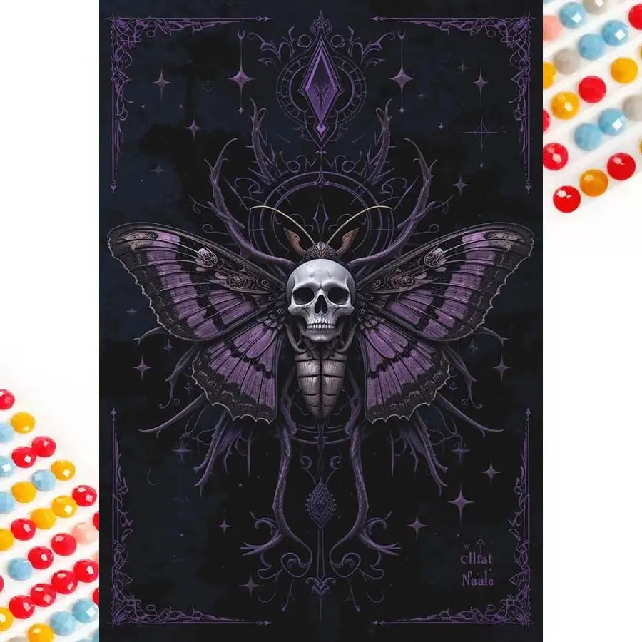 5D DIY Full Diamond Round Drill Painting - Diamond Painting Kit Purple Moth Mosaic Canvas DIY Wall Art, Home Wall Decoration