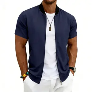 Men’s summer stand-collar short-sleeve zip T-shirt, casual and comfortable, available in multiple colors, stylish and versatile, with pockets, suitable for everyday wear and sports #SummerWins
