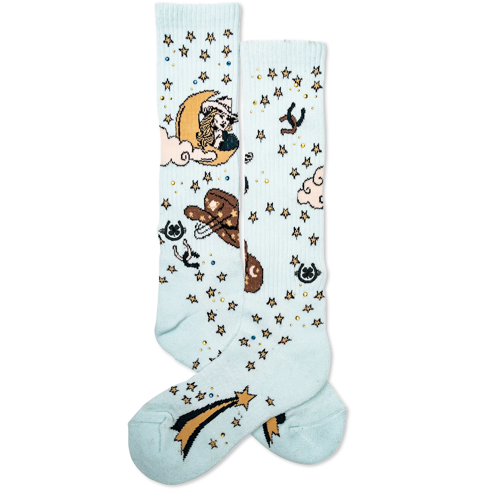 Lucky Chuck Cosmic Cowgirl Light Blue Western Performance Socks
