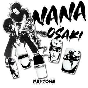 PSYTONE Nana's Story, Press On Nails, Fake Nails with Glue, in 15 Sizes 30 Nails, Light Weight & Fit Perfectly Nail Tips, Medium Square, Reusable, Chic Nail Art, Runway Look Design, Square Nails