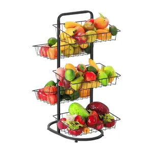 5 Tier Fruit Vegetable Basket for Kitchen Organizers,Kitchen Counter Storage,Metal Wire Basket Stand with Fruits Rack for Produce,Snack Storage,Bathroom Organizer - Black