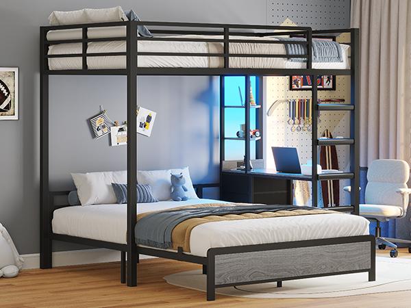 ADORNEVE Twin Over Full Bunk Bed with Desk and Charging Station LED Bunk Beds with Storage Drawers and Shelves Loft Bed with Safety Guardrail Ladder Rgb Led Lights Vertical Sleep Solution