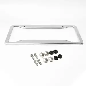 POFENZE-NADIA T Universal USA Size 6.25x12.56" Glossy Chrome Stainless Steel License Plate Frame, Automotive Car Accessories with Screws & Screw Caps, Auto Parts Accessories Vehicle Protector for All Car Brands