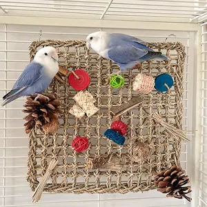 Handmade Bird Climbing Net, Natural Material Bird Chewing Toy, Pet Bird Cage Hanging Toy, Bird Cage Accessories for Parrot, Cockatiel, Sun Conure
