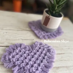 Set of 2 Macrame heart mug rug coasters set of 2 boho decor Valentine’s Day decor