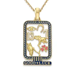 Egyptian Good Luck Cartouche Pendant Necklace in Solid Gold