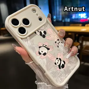 Phone Case for iPhone 17 Pro Max Air Promax Panda Garden Pattern Straight Edge Upgraded Lens Protection Durable Bumper Cover