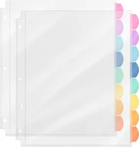 Mr. Pen- Clear Sheet Protectors with Tabs, 8 Tabs, 2 Sets, Clear Plastic Dividers for 3 Ring Binder, Insertable Index Page Divider Multicolor Tabs