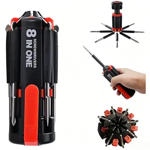 8 In 1 Screwdriver With 6 LED Torch, All-In-One Portable Repair Gadget For Home And Car Use (Without Battery)