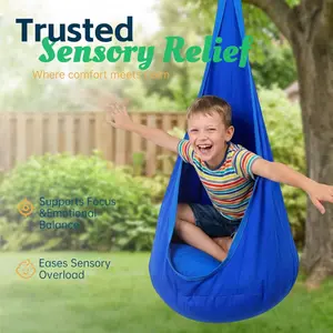 Kids Pod Swing Seat for Indoor & Outdoor, Patio Swing Chair, Hanging Hammock Chair Swing with Inflatable Pillow, Sensory Swing Chair with Pocket, Includes Hanger Hardware Kit