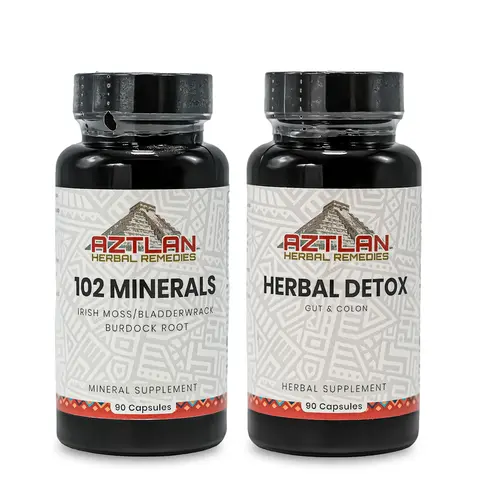 Aztlan Herbal Remedies Starter Pack 102 Minerals & Herbal Detox Capsules - 90 Count Each for Improved Regularity & Nourishment - US Healthcare Supplement