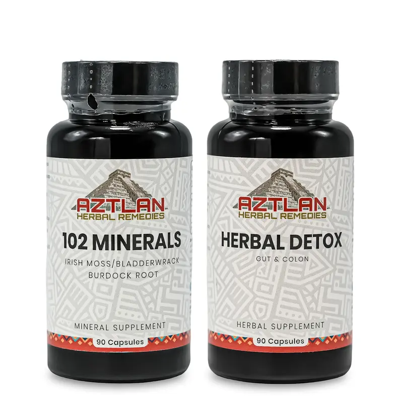 Aztlan Herbal Remedies Starter Pack 102 Minerals & Herbal Detox Capsules - 90 Count Each for Improved Regularity & Nourishment - US Healthcare Supplement