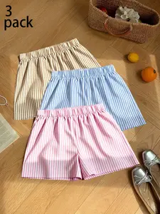 3-Pack Women's Athletic Striped Sweatpants (Pink, Light Blue, Light Brown) — Elastic Waist, Summer Street Style; Casual and Ideal for Vacation & Beach Wear, Athletic Bottoms