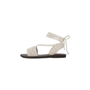 Bone Crochet Ankle Tie Flat Sandals - FINAL SALE