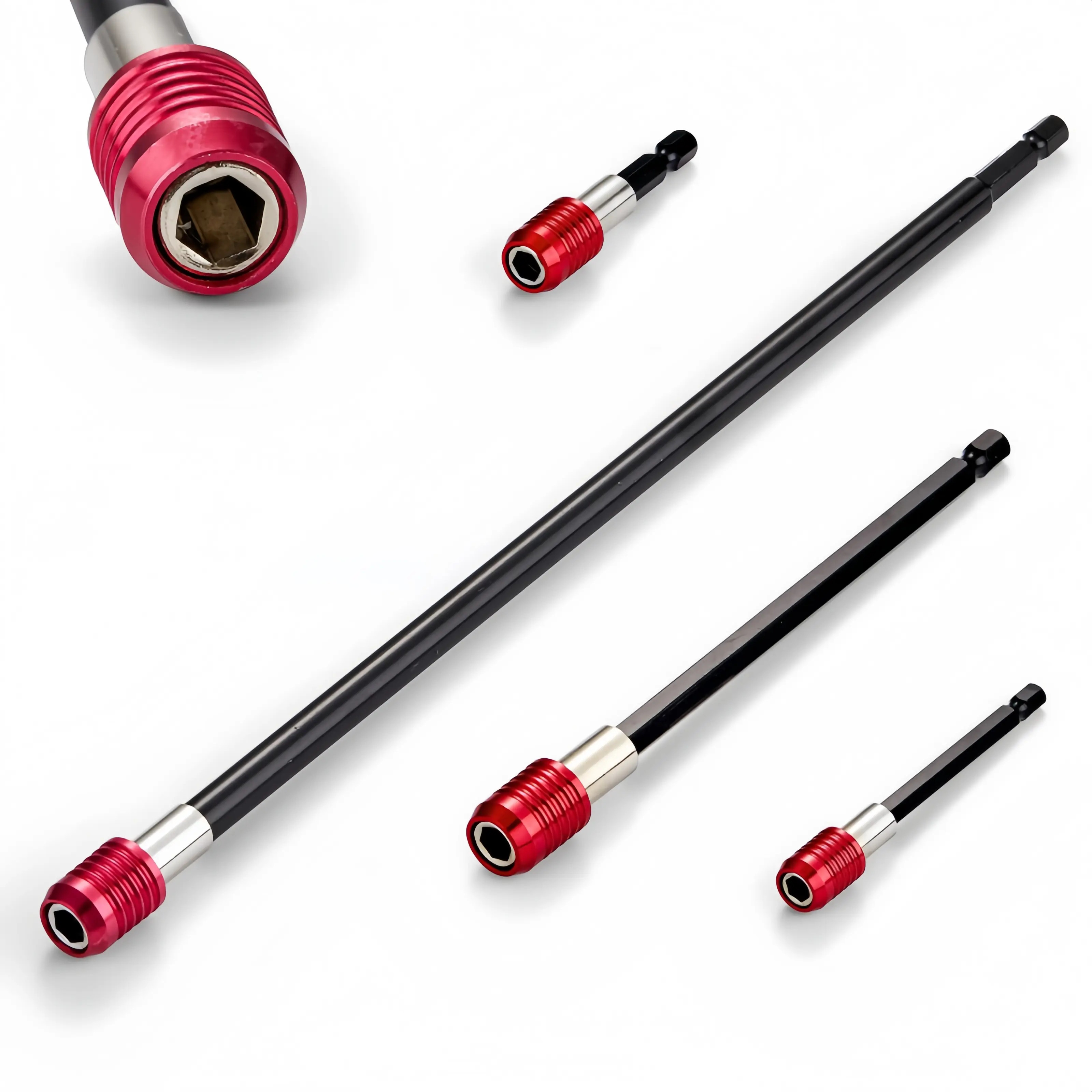 Magnetic Multipurpose Screwdriver Work Tools 4-Piece Set - 2/4/6/12" Extra Long Bit Holders, 1/4" Hex Shank Quick Release Extension Adapter, Durable CR-V Steel, Fits Impact Drivers for Extended Reach Tasks, Prevents Bit Loss, Multifunctional Screwdriver