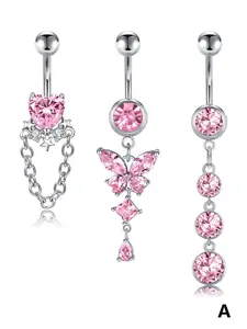 Women's Elegant Butterfly & Heart Design Belly Rings, Cute Trendy Belly Piercing Jewelry, Fashion Body Jewelry for Party & Daily Decor