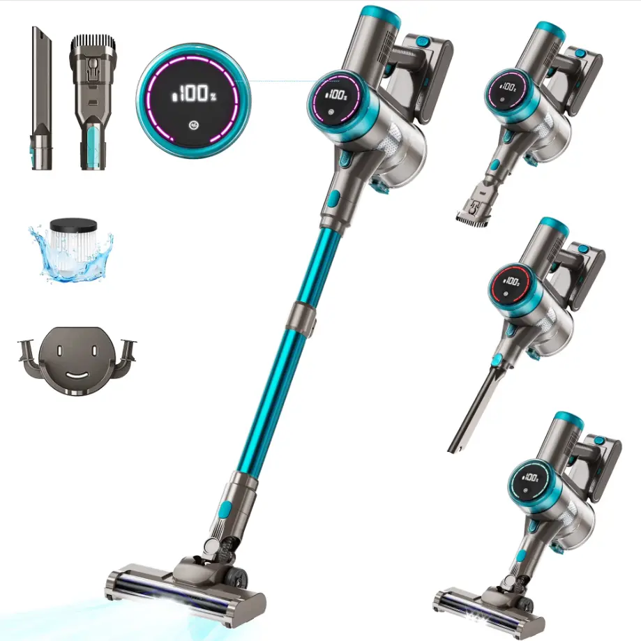 KANFUAQ Cordless Vacuum Cleaner 38000PA/400W Stick Vacuum 50min 2200mAh for Home Pet Hair Car Carpet Hardwood Floor