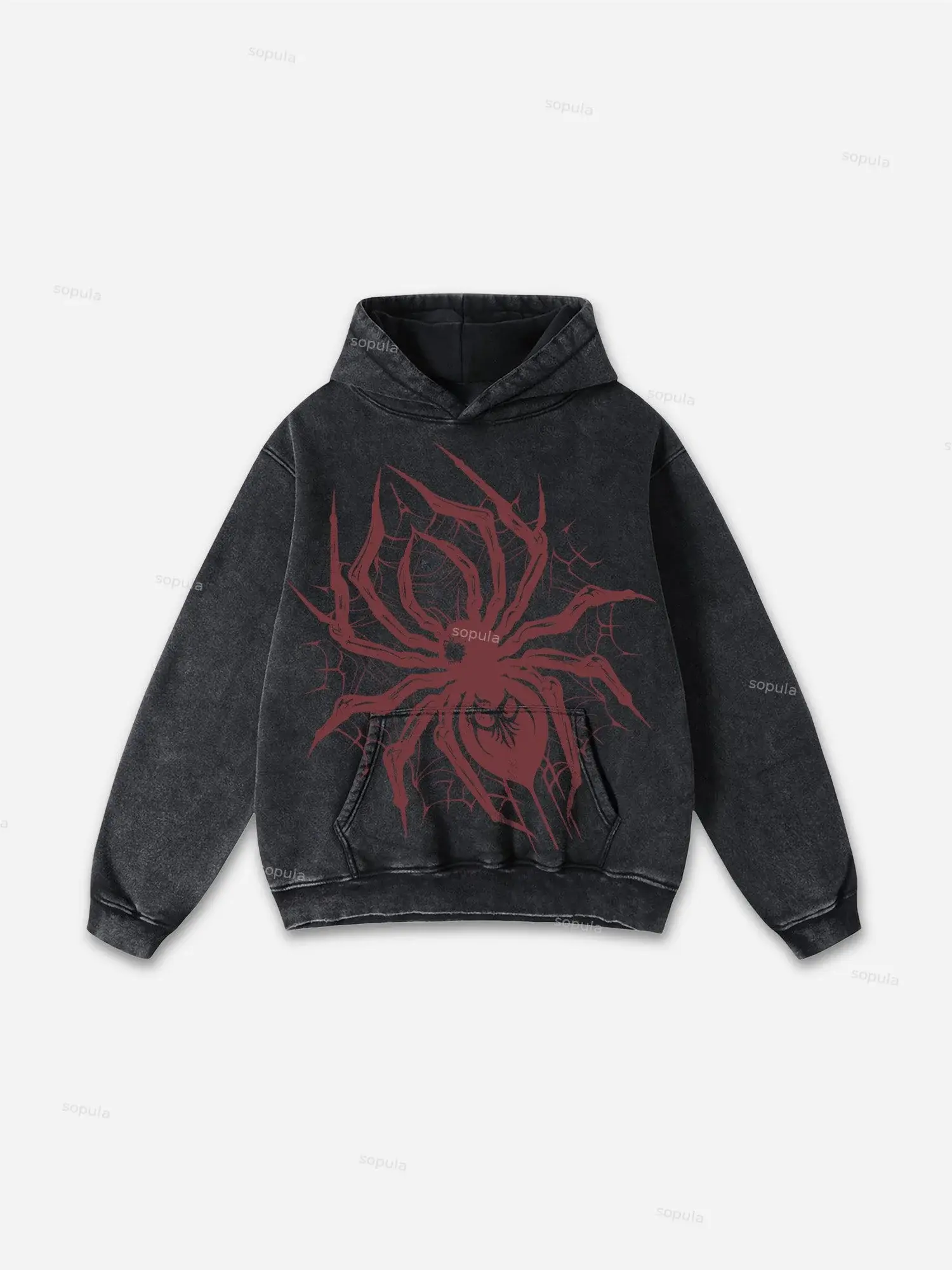 S.p.i.d.e.r Graphic Acid Washed Oversized Hoodie