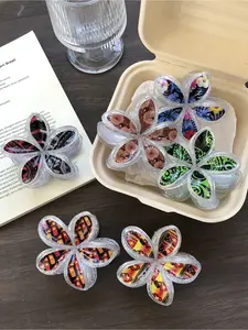 6-piece set of Bohemian-style egg flower hair clips, featuring colorful patterned print design, fashionable accessories specifically designed for women