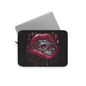 Gothic Lip Skull Laptop Sleeve - Edgy Gift for Tech Lovers, Horror Aesthetic, Soft Case for Laptops, Custom Computer Sleeve, Unique