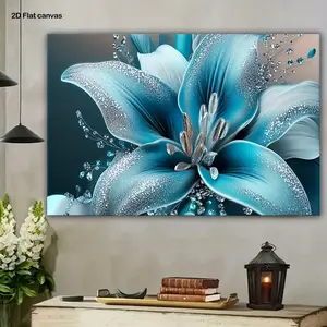 2D Flat Canvas 1 Piece Fashion Turquoise Floral Decorative Painting with Frame Ready to Hang Office Wall Decoration Room Decoration Home Decoration Wall Art Decoration Perfect Valentine's Day Gift 2D Flat Canvas (Framed and Edged Canvas) 2D Flat Design Pe