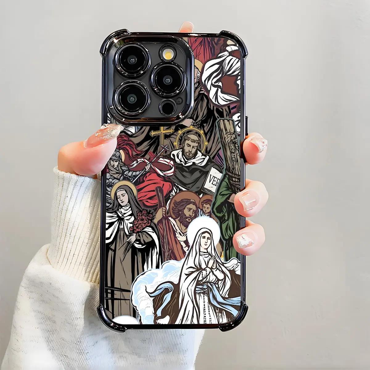 Catholic Saints Collage Phone Case ,Electroplated Cover with Airbag Shockproof Soft TPU Cover for iPhone X 11 12 13 14 15 16 17 Pro Max Plus Air Christian Faith Gift