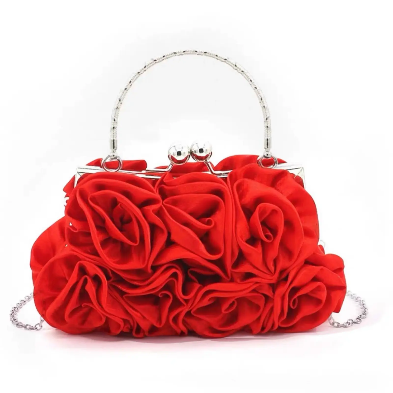 Satin Rose Flower Handbag, Elegant Lady Niche Bridal Clutch, Bridesmaid Shoulder Bag Purse Crossbody Chain Bags, Perfect for Party, Wedding, Prom, Dinner Banquet, Elegant Prom Bag, Exquisite Floral Bag for Women