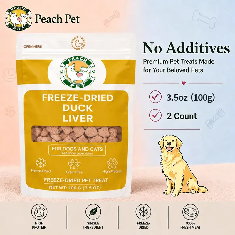 Peach Pet Freeze Dried Duck Liver Dog & Cat Treats, 3.5oz High-Protein Organ Protein Snacks with No Additives for Pets