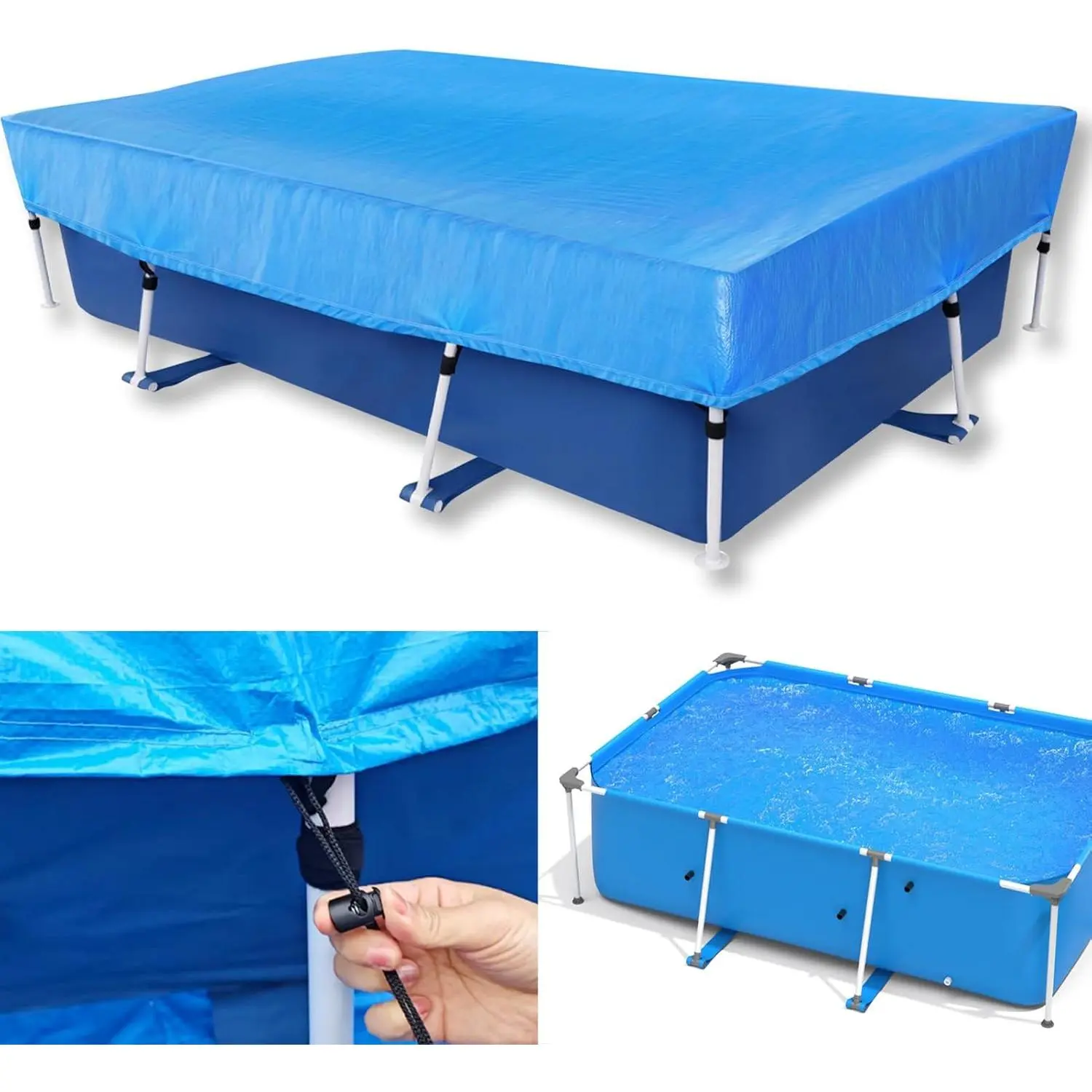 10 x 6 Rectangle Pool Cover 118x79 in for Above Ground Pool 10 ft Frame Swimming Pool Cover Draw Strings for 9.8 ft x 6.6 ft Rectangular Pools Winter Cover Heater PE for Above-Ground Pool