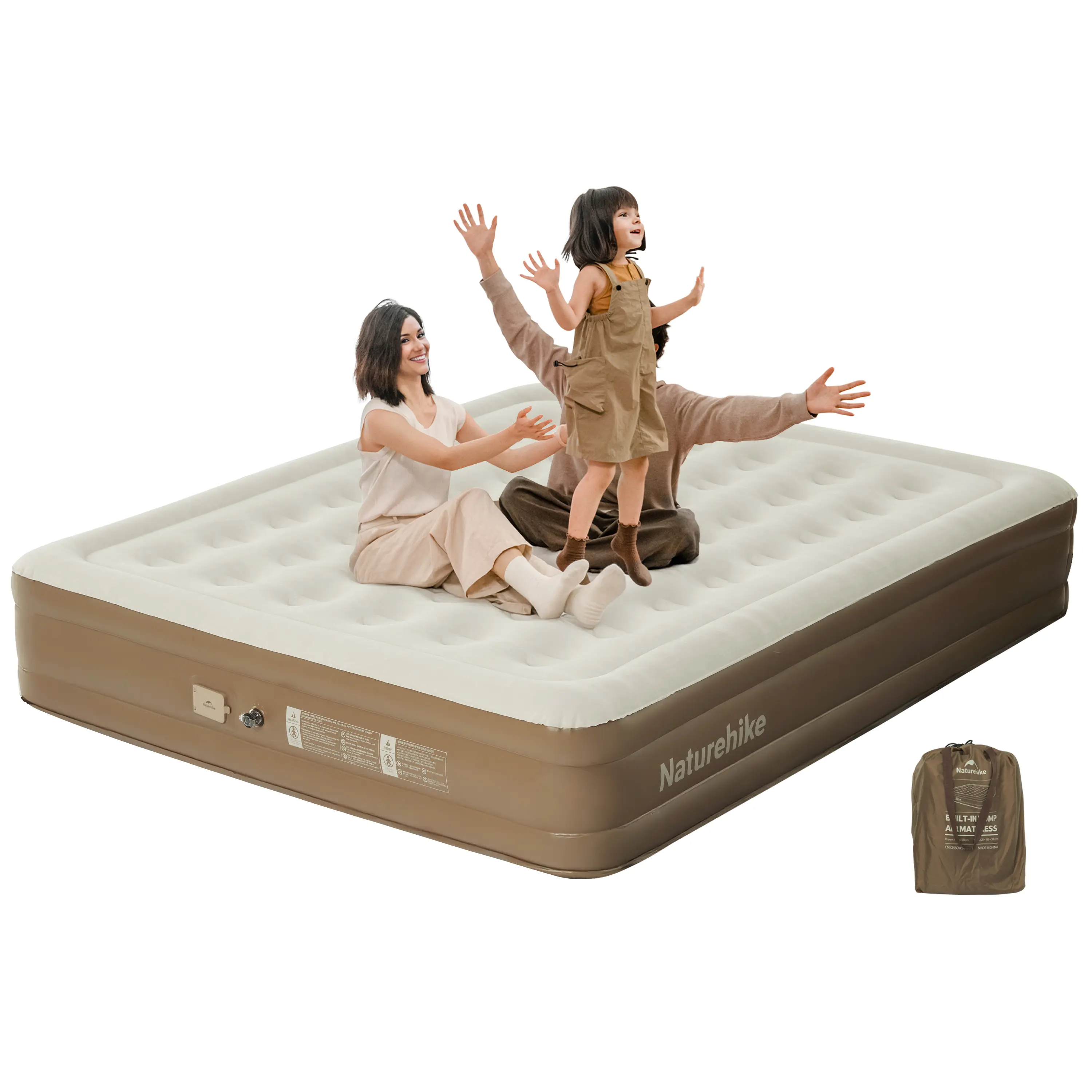 Naturehike Extra Wide Air Mattress with Built-in Electric Pump,  Inflatable Mattress for Home, Camping, Guests & Travel, 2-Min Fast Inflation, Comfortable Portable Air Bed