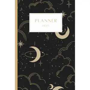 Celestial Moon And Stars Night Sky 2025 Weekly Planner 6 by 9 180 pages: Includes blank Vision/goal bingo charts for 2025 and every month Paperback – December 26, 2024